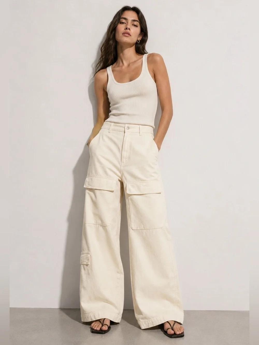 ZARA Wide Leg Cargo Pants – Cream – Women’s S (US 4–6 Approx.)